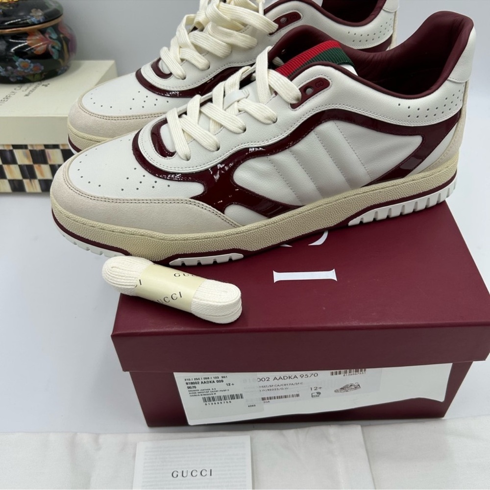 Men’s Gucci re-Web sneakers in white leather with red accent size 12.5 Italy - Picture 10 of 13